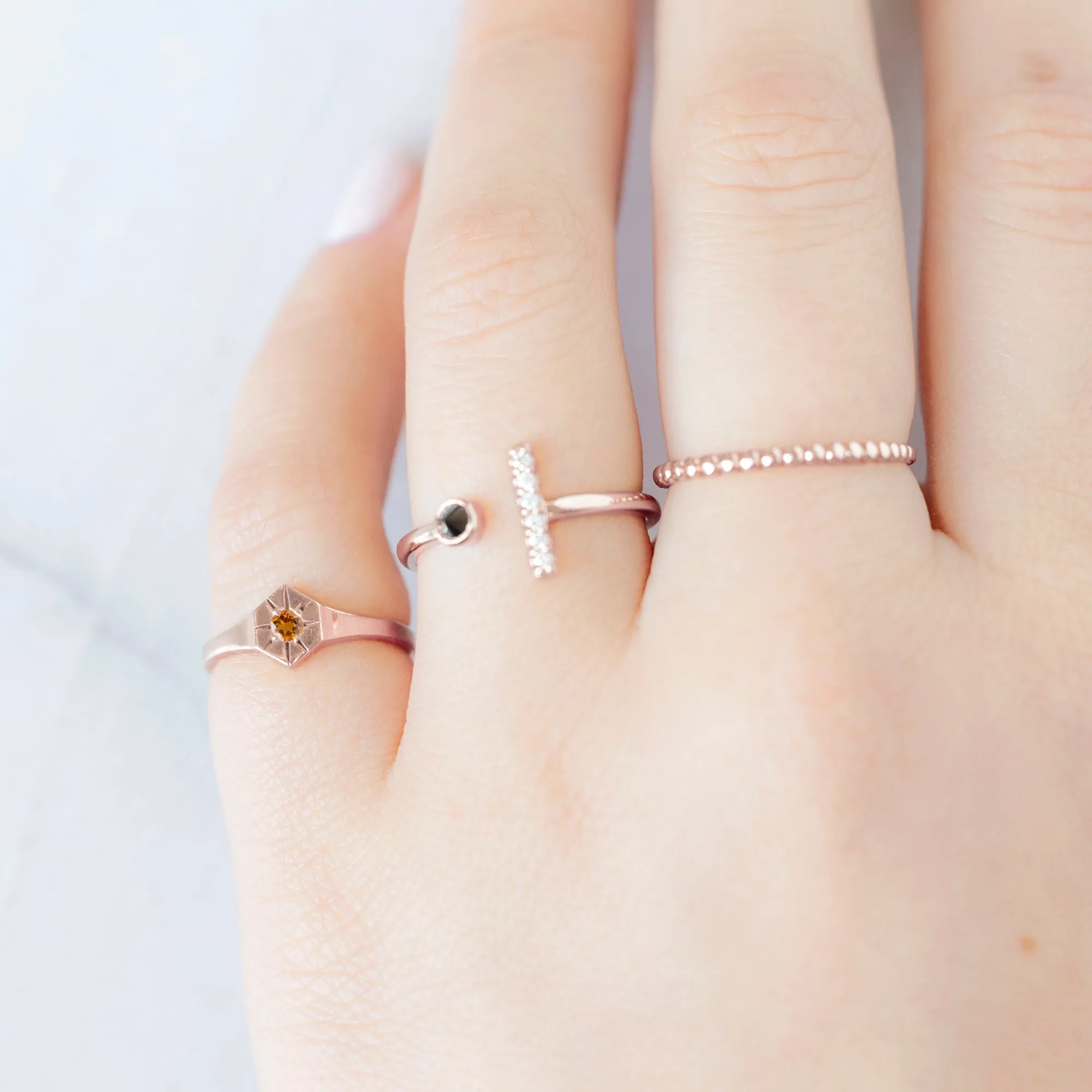Custom Citrine Birthstone Signet Ring | 10K Rose Gold