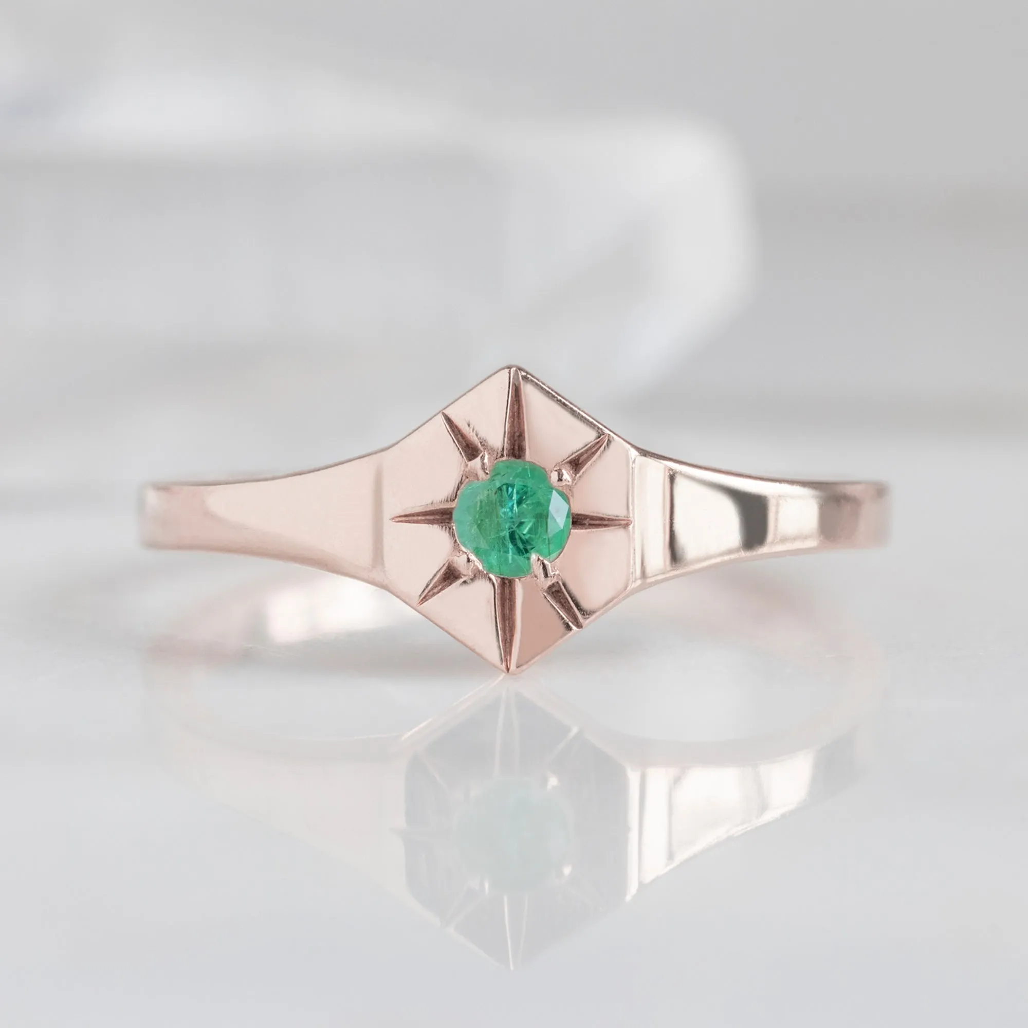 Custom Emerald Birthstone Signet Ring | 10K Rose Gold