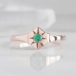 Custom Emerald Birthstone Signet Ring | 10K Rose Gold
