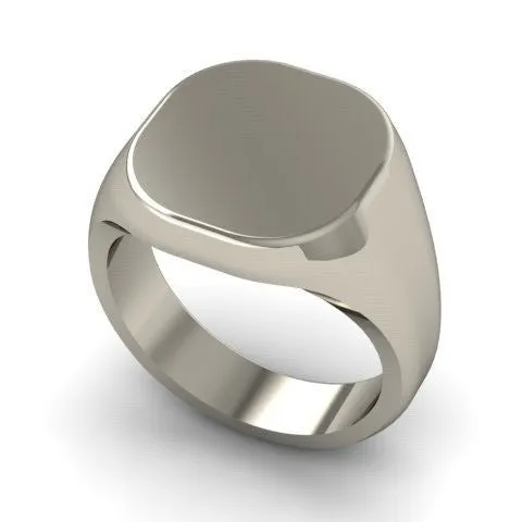 Custom Engraved 14mm x 13mm Cushion 9 Carat White Gold Signet Ring