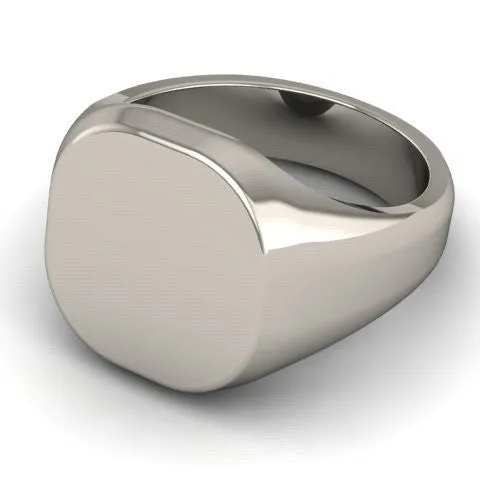 Custom Engraved 14mm x 13mm Cushion 9 Carat White Gold Signet Ring