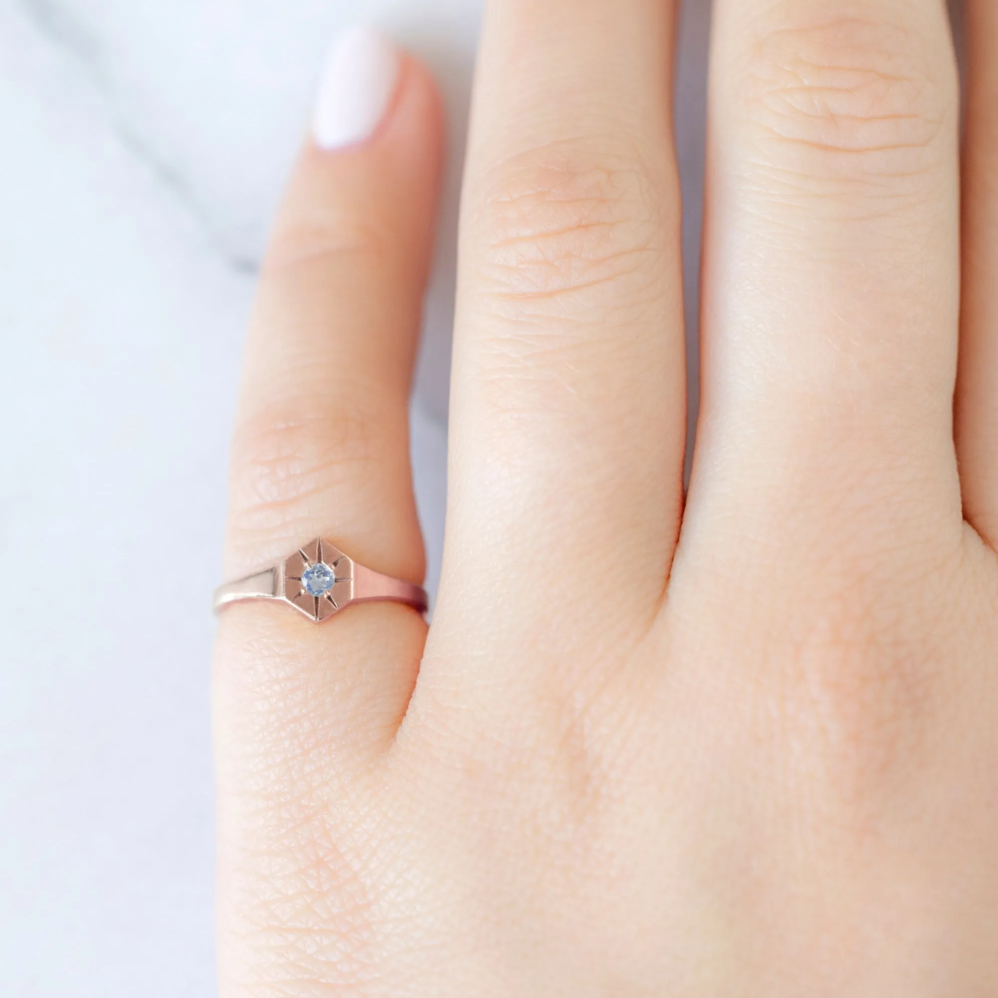 Custom Moonstone Birthstone Signet Ring | 10K Rose Gold