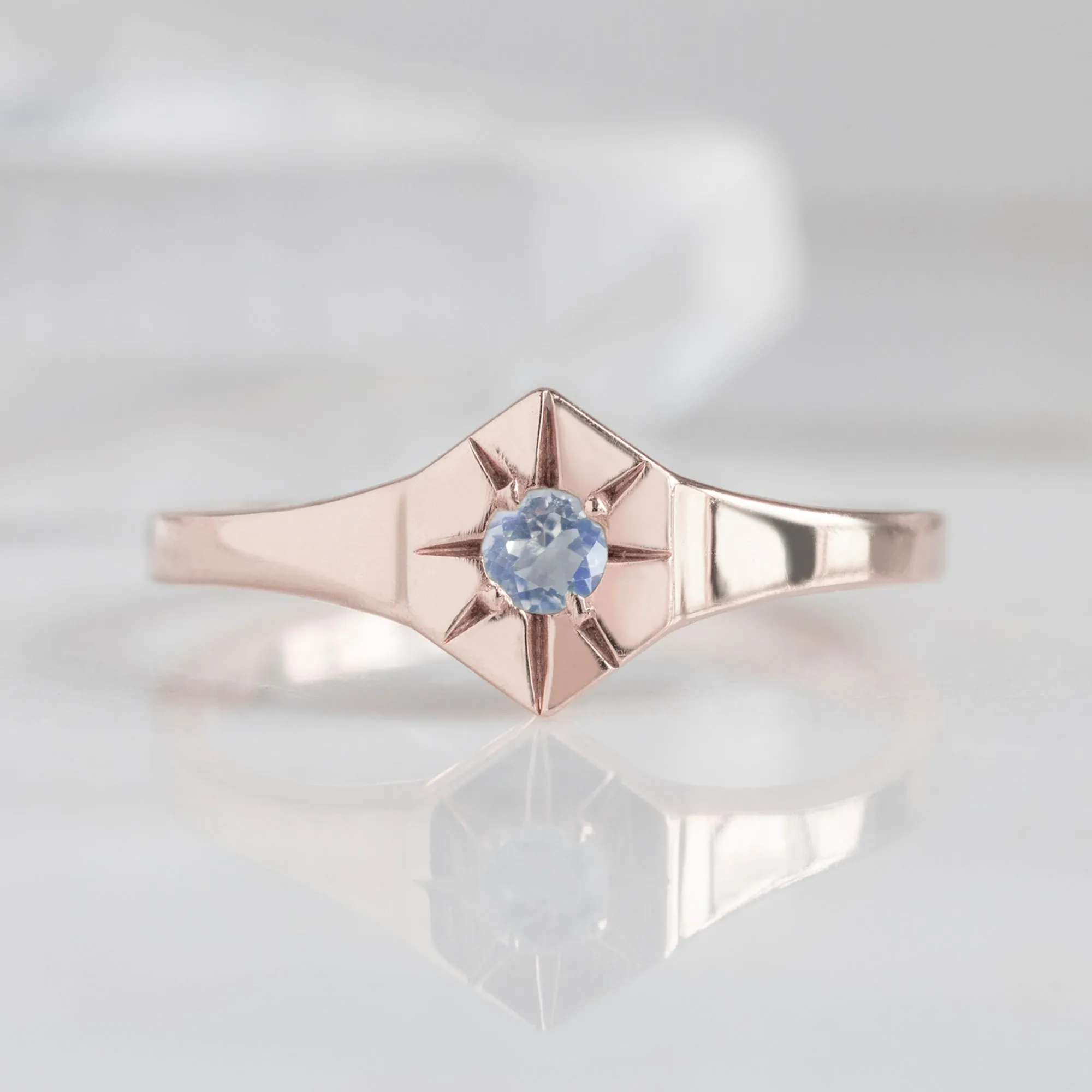 Custom Moonstone Birthstone Signet Ring | 10K Rose Gold