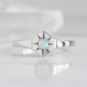 Custom Opal Birthstone Signet Ring | 10K White Gold
