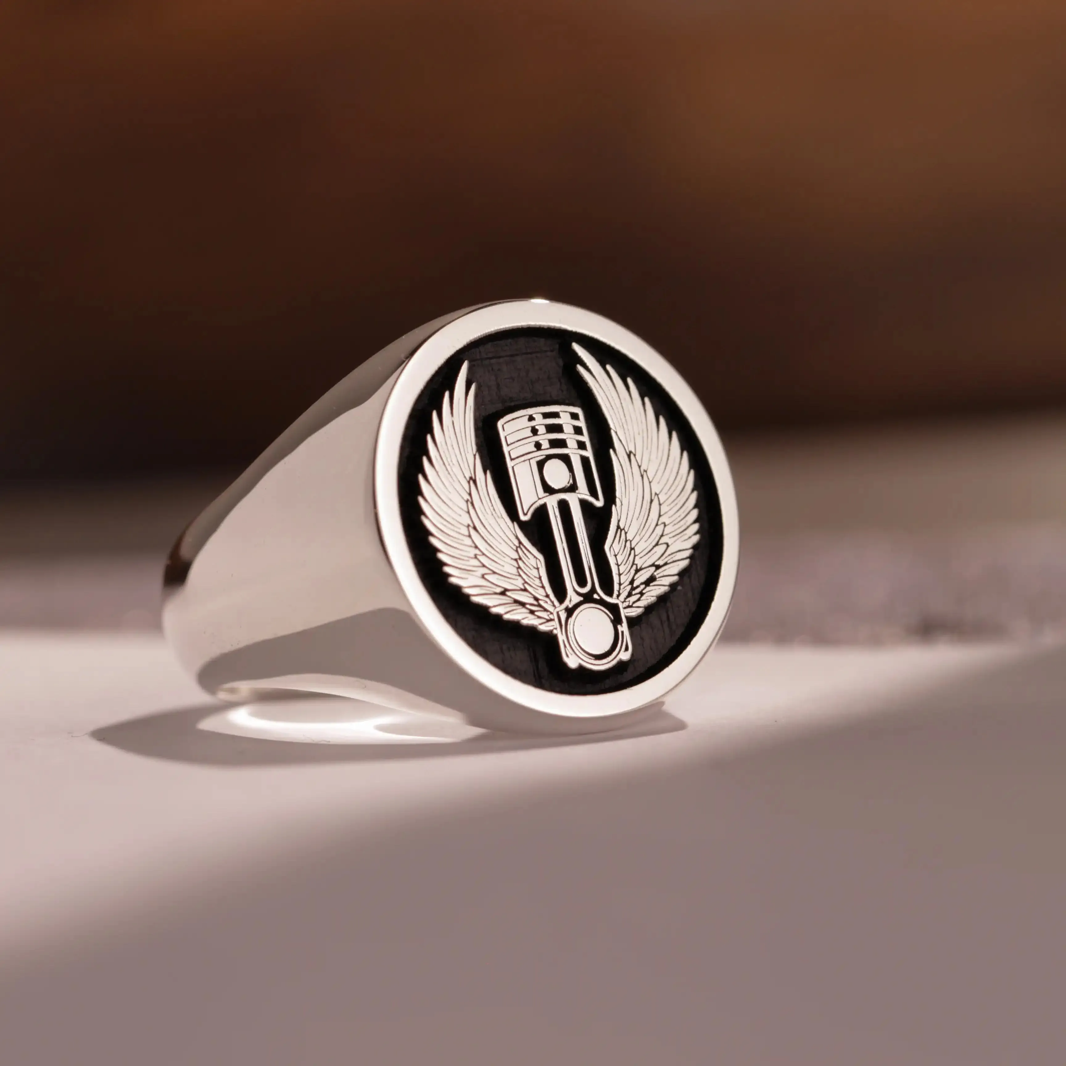 Custom Ring - 925 Silver - Raised Design with Black Inlay