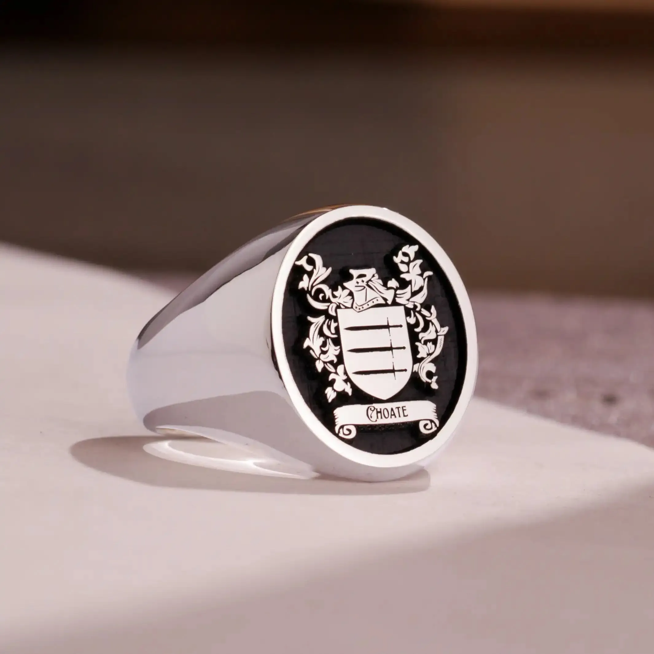Custom Ring - 925 Silver - Raised Design with Black Inlay