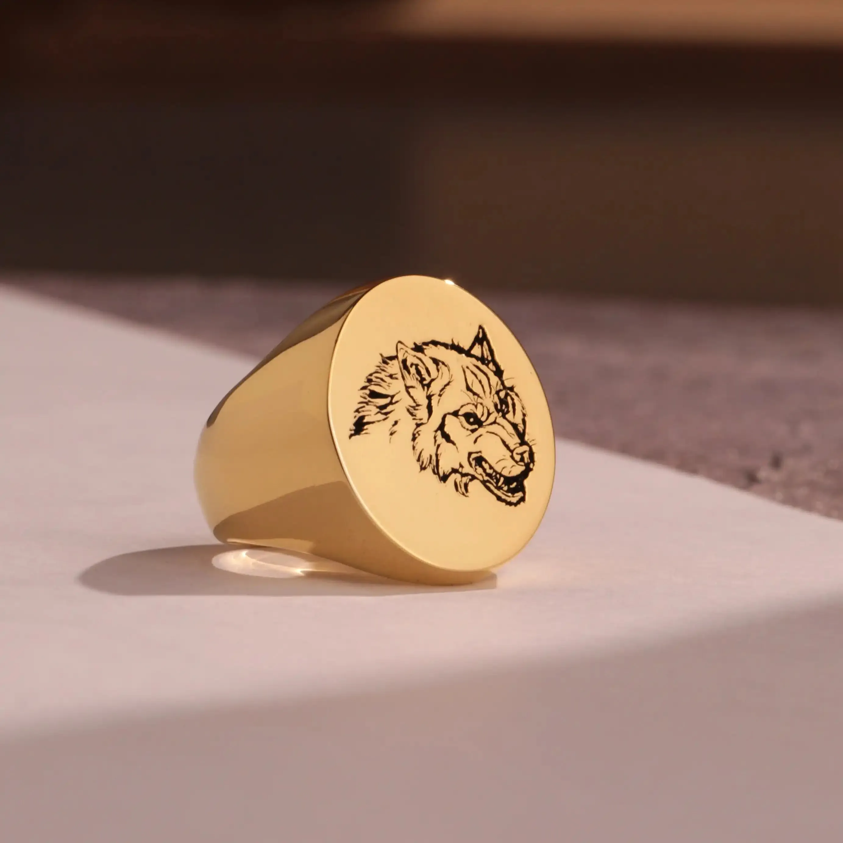Custom Ring - Gold Coated - Recessed Design with Black Inlay