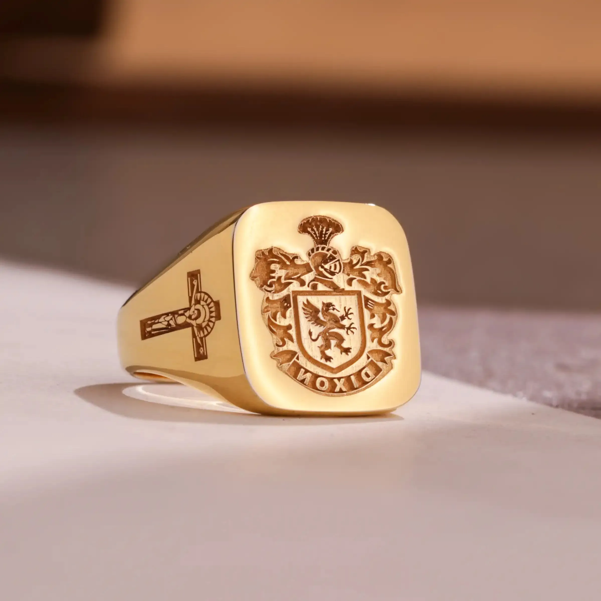Custom Wax Seal Ring - Gold Coated - Recessed & Reversed Design with Side Engravings
