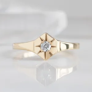 Custom White Diamond Birthstone Signet Ring | 10K Yellow Gold