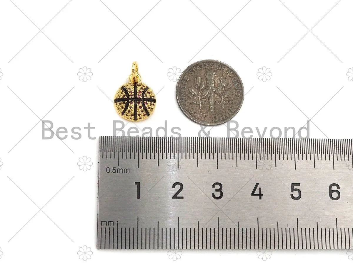 CZ Micro Pave Gold Silver Basketball Charm, Cubic Zirconia Pendant, Sport ball Charm, CZ Micro Pave Pendant,11x13mm, Sku#F1348