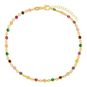 CZ Multi-Color Bezel Anklet