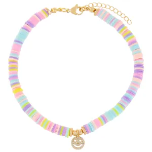 CZ Smiley Face Pastel Bead Anklet