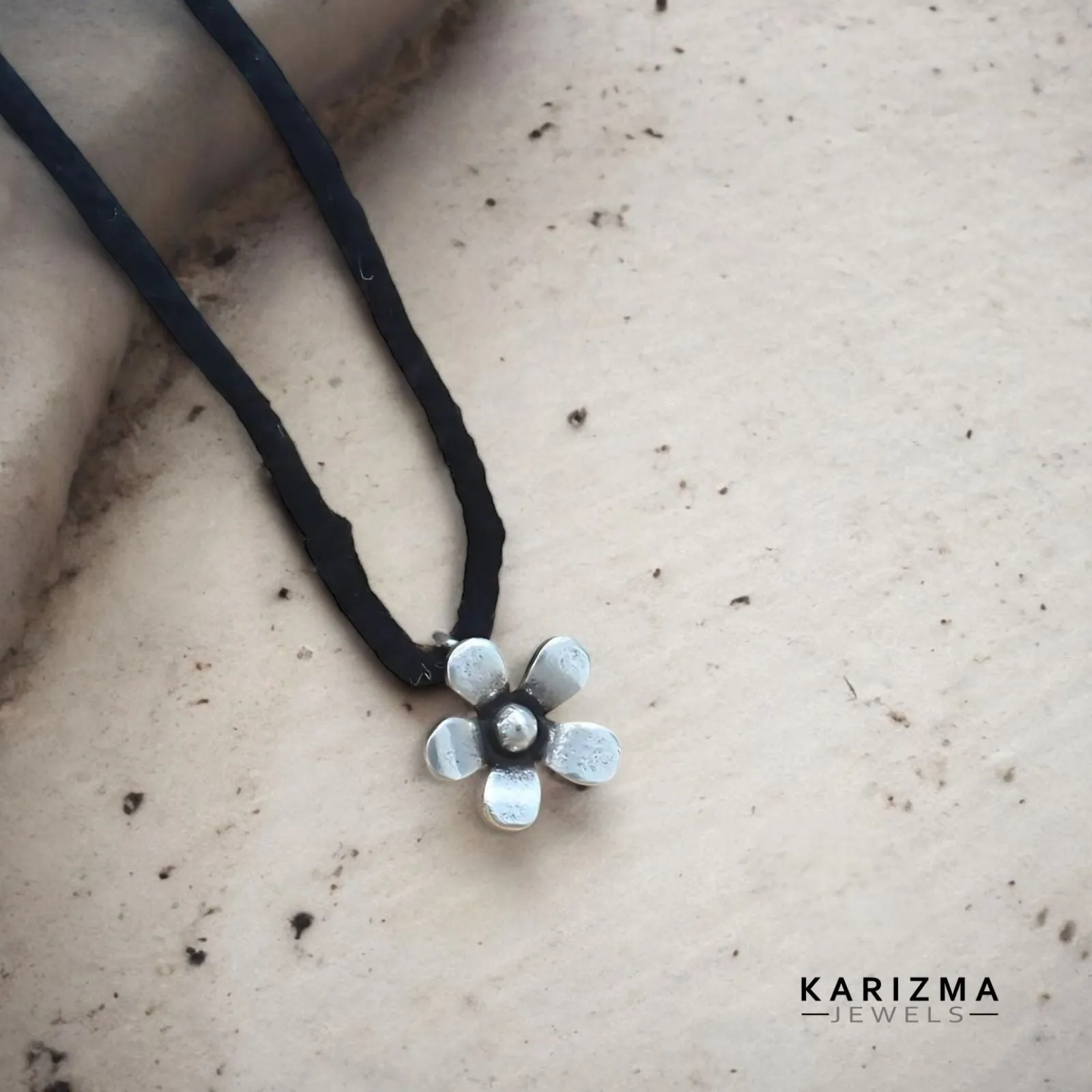 Daily Wear black thread 925 Sterling Silver Oxidized Flower charm Women single Anklet