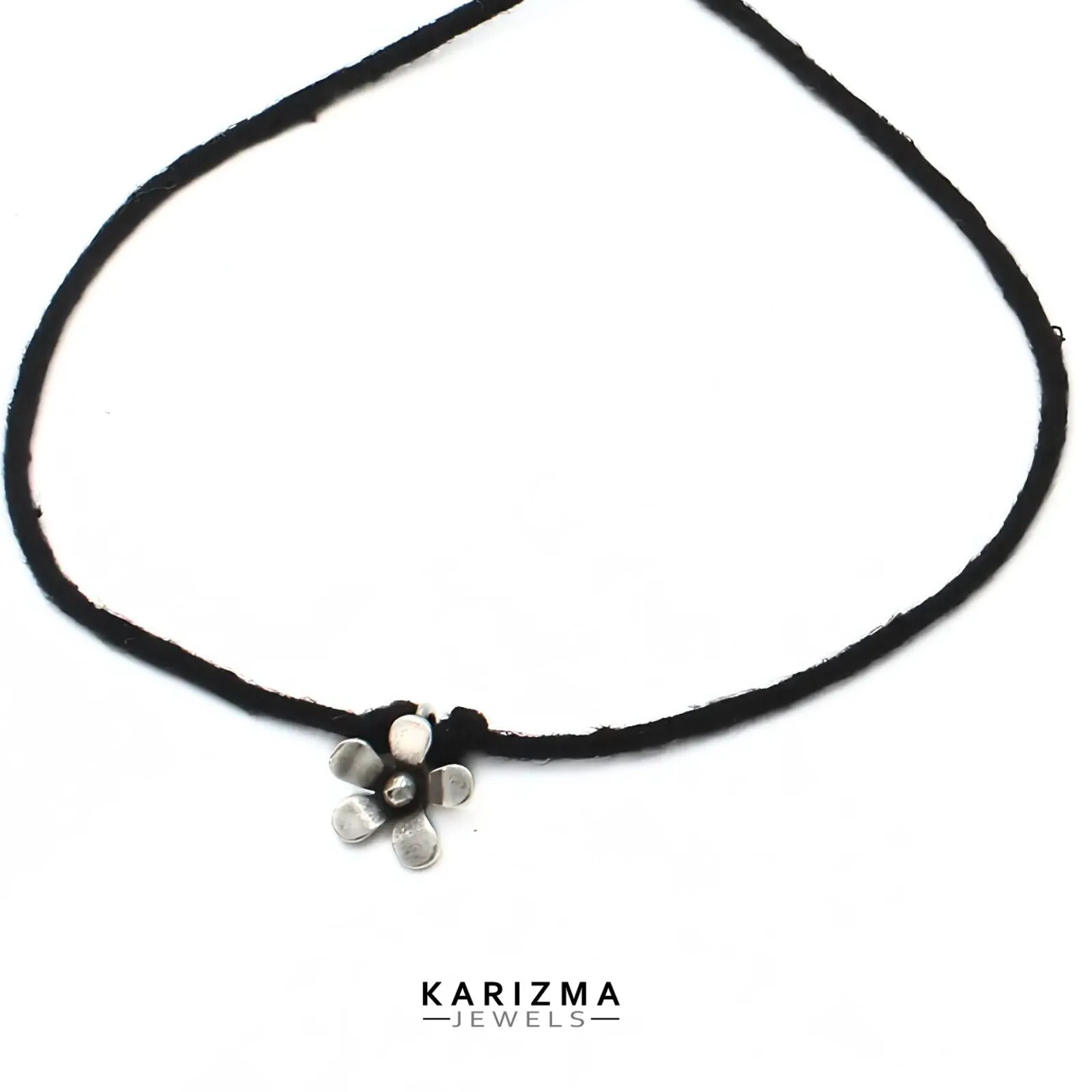 Daily Wear black thread 925 Sterling Silver Oxidized Flower charm Women single Anklet
