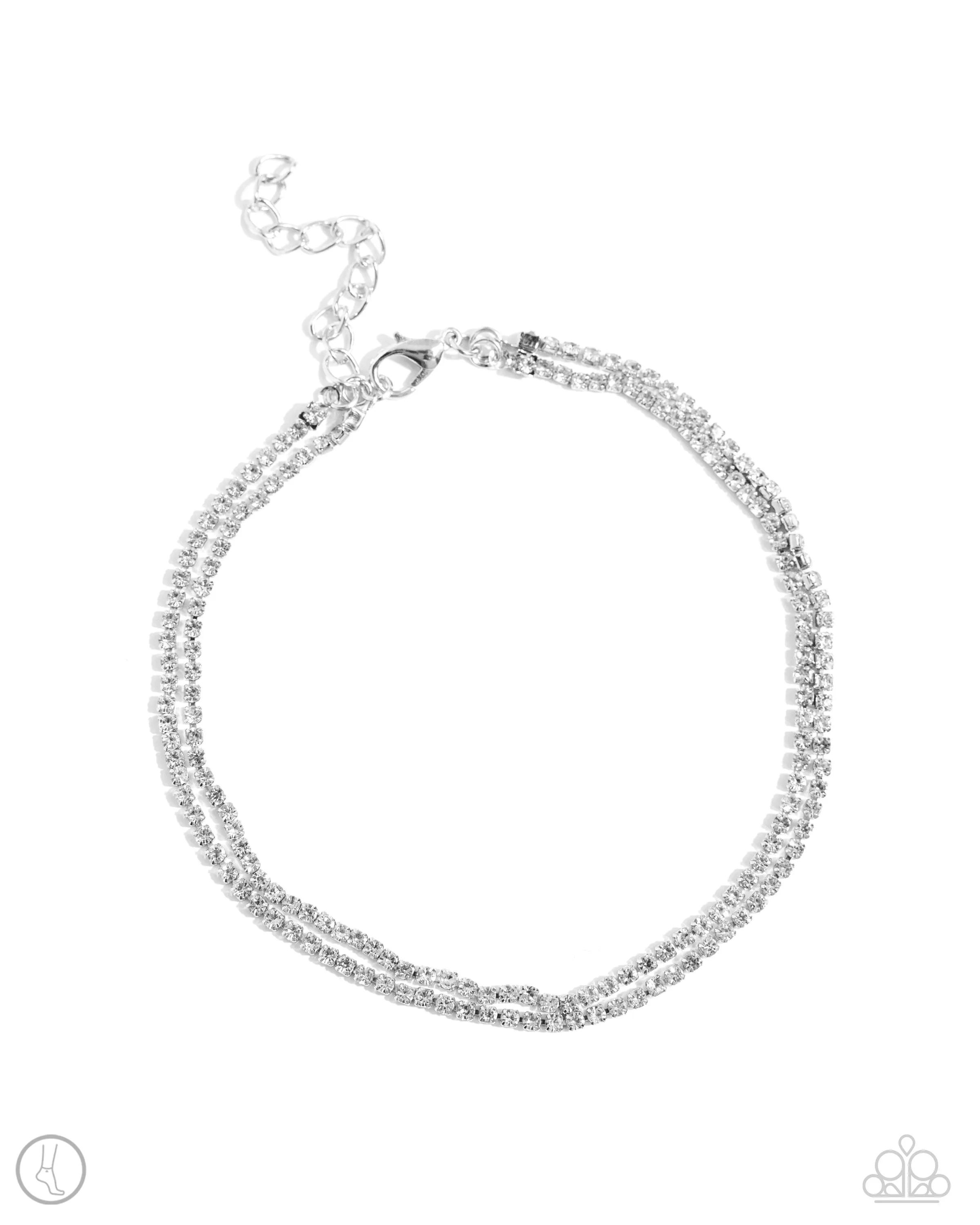 Dainty Declaration - White - Rhinestone Paparazzi Anklet