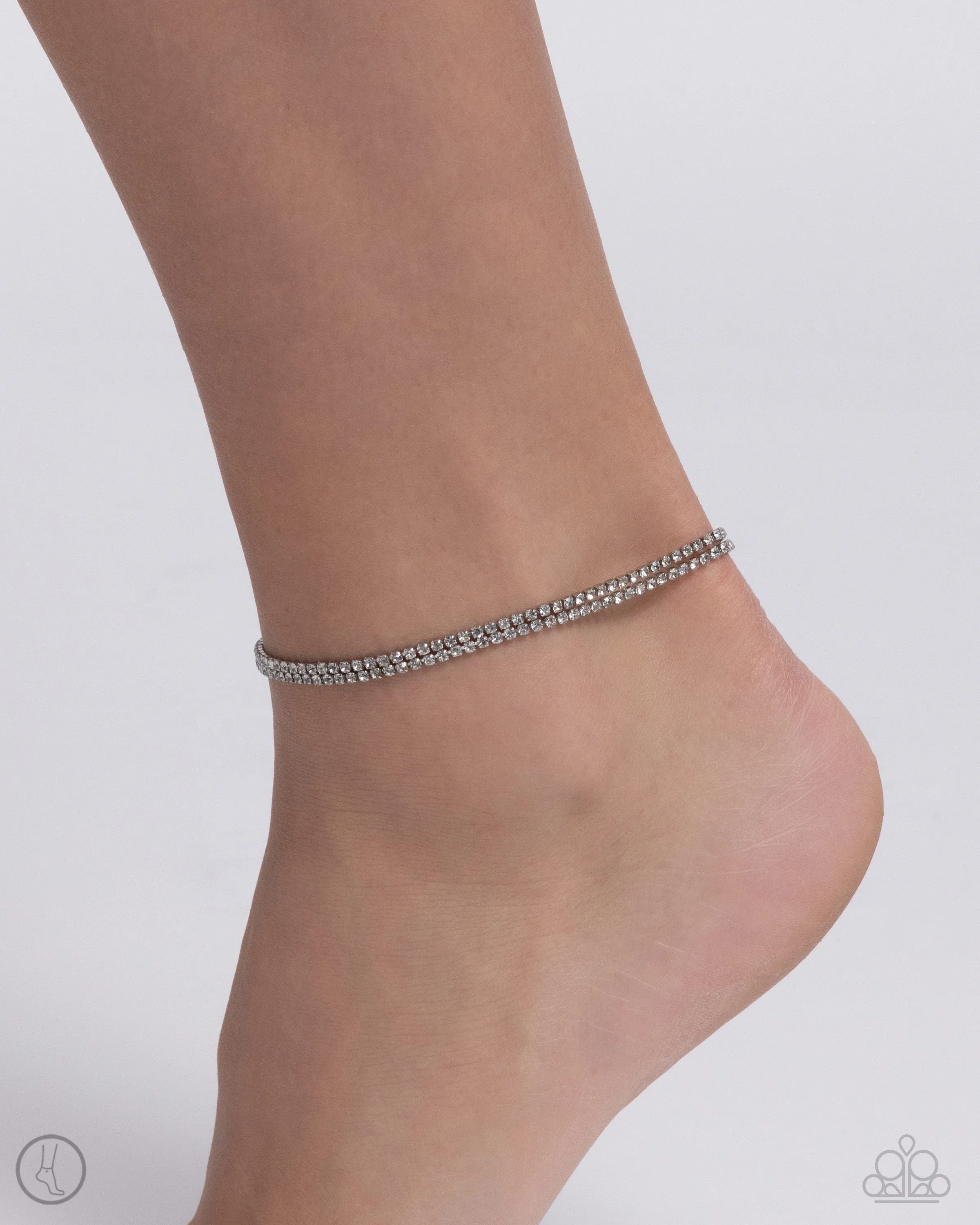 Dainty Declaration - White - Rhinestone Paparazzi Anklet