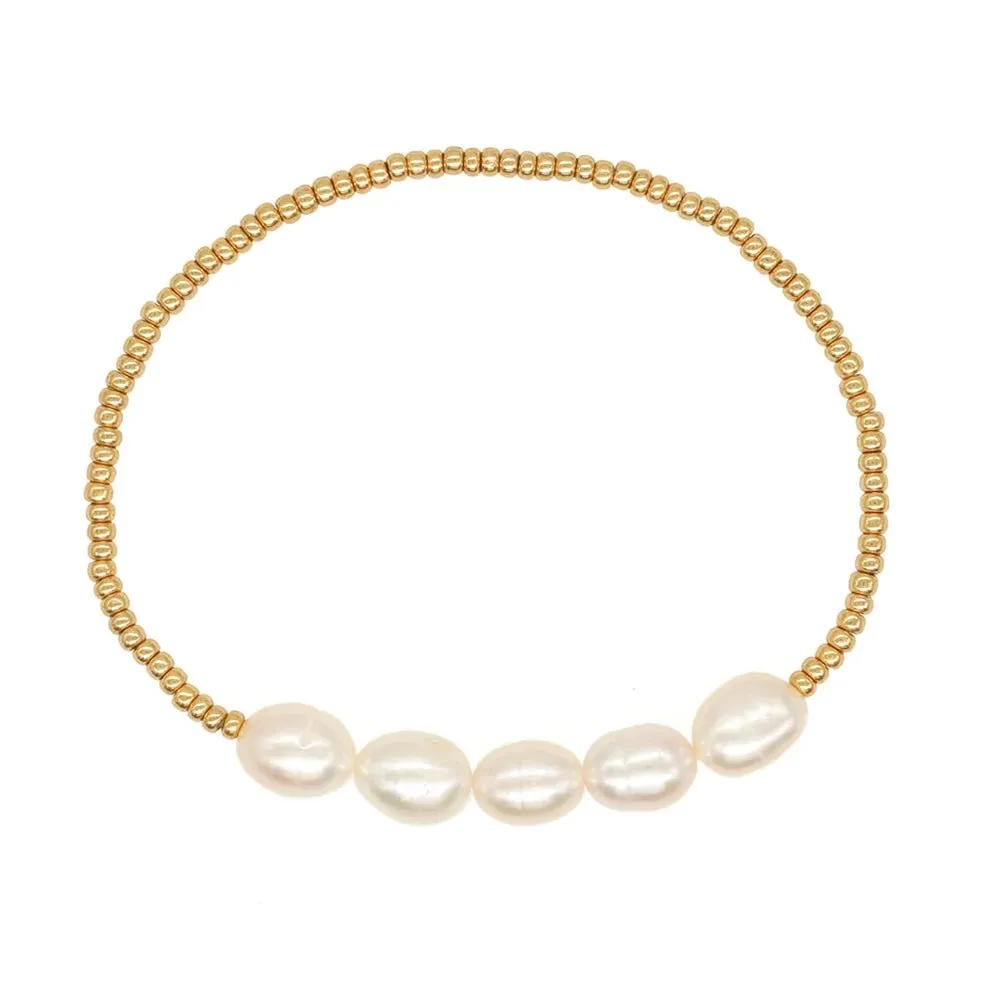 Dainty Gold Beaded Pearl Bracelets