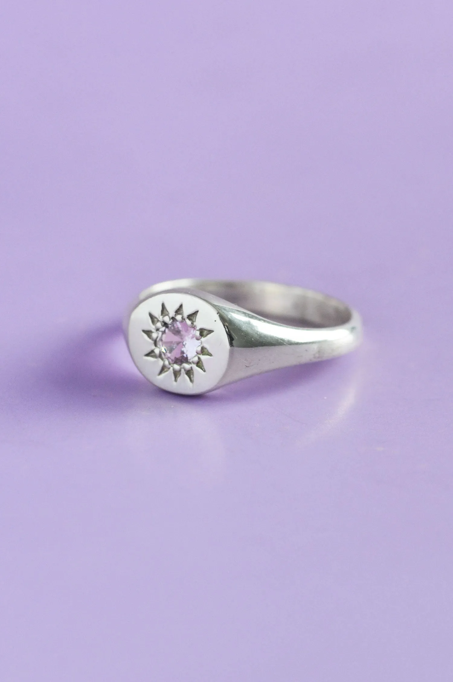 Daisy Pink Sapphire Silver Signet Ring