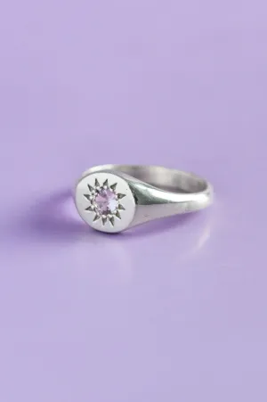 Daisy Pink Sapphire Silver Signet Ring