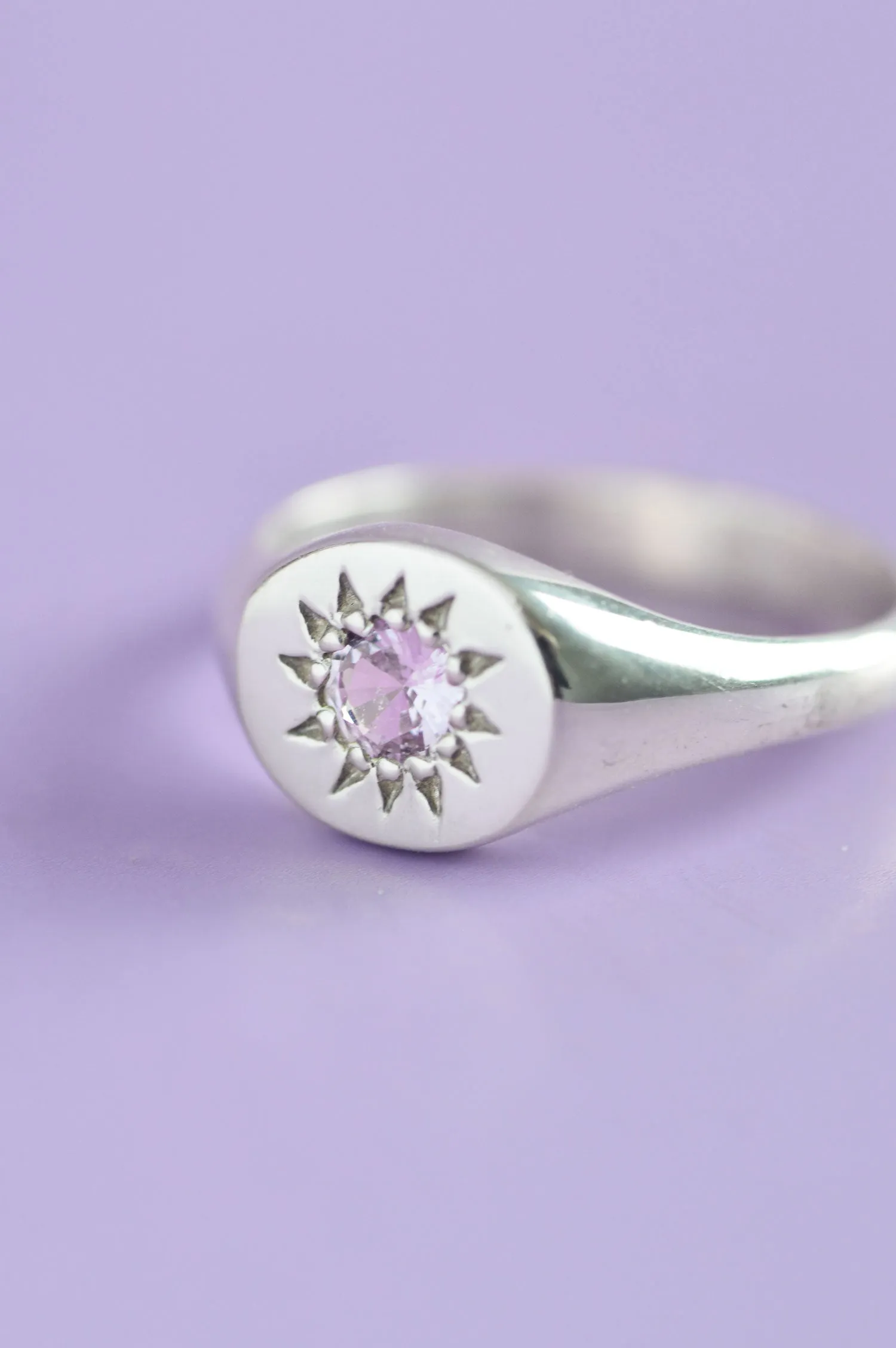 Daisy Pink Sapphire Silver Signet Ring