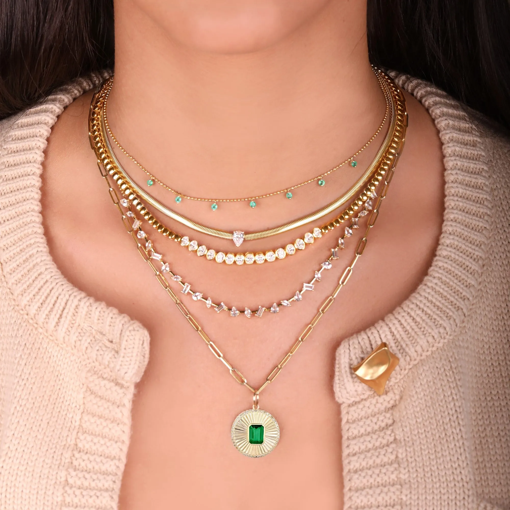 Dangling Gemstone Ball Chain Necklace