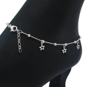 Dangling Sterling Silver Adjustable Star Charms Beaded Anklet