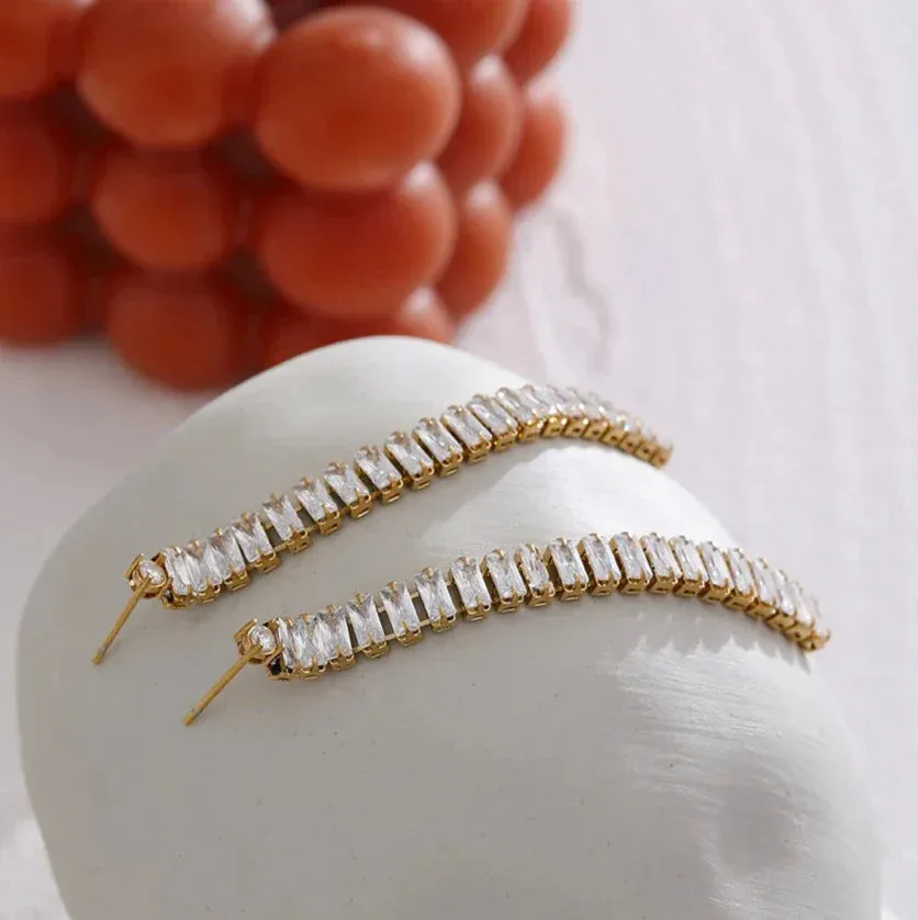 Dania Long CZ Rhinestone Tassel Earrings