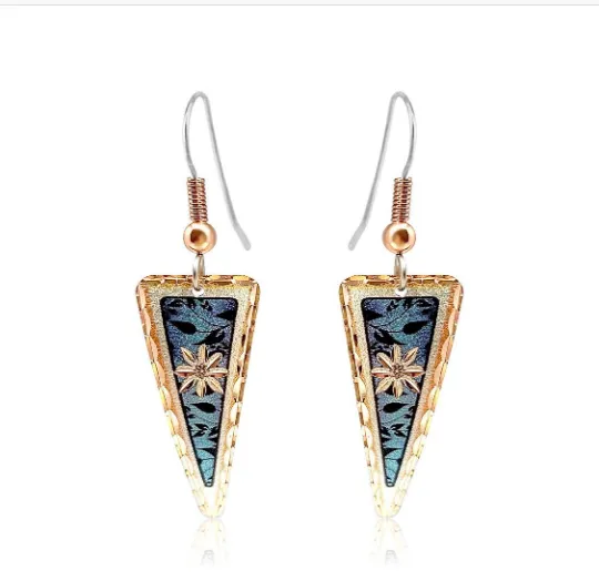 Dark blue color flower triangle earrings