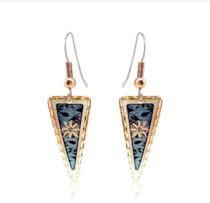 Dark blue color flower triangle earrings