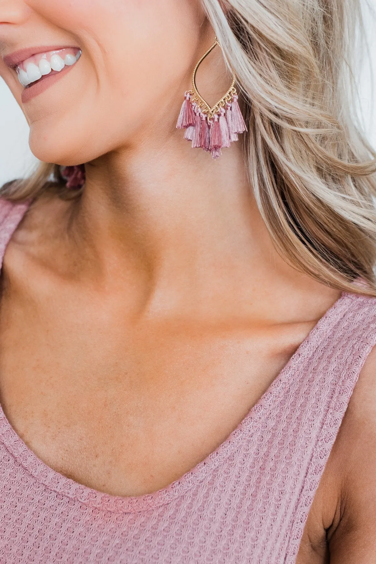Dark Blush Tassel Earrings