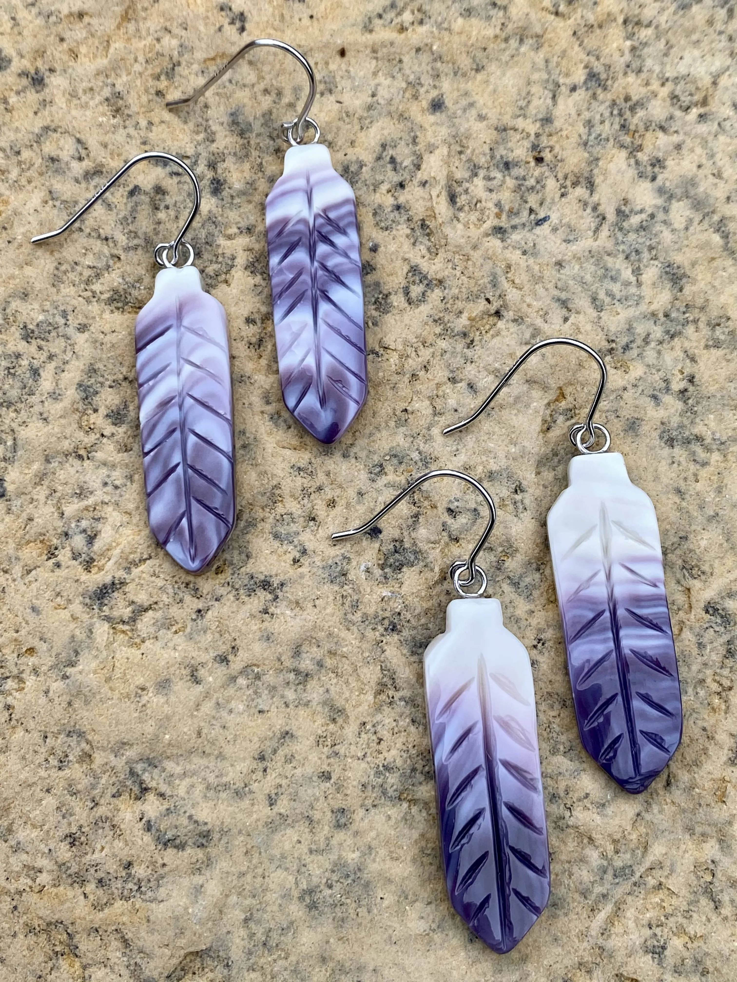 Darla Purple & White Carved Feather Earrings