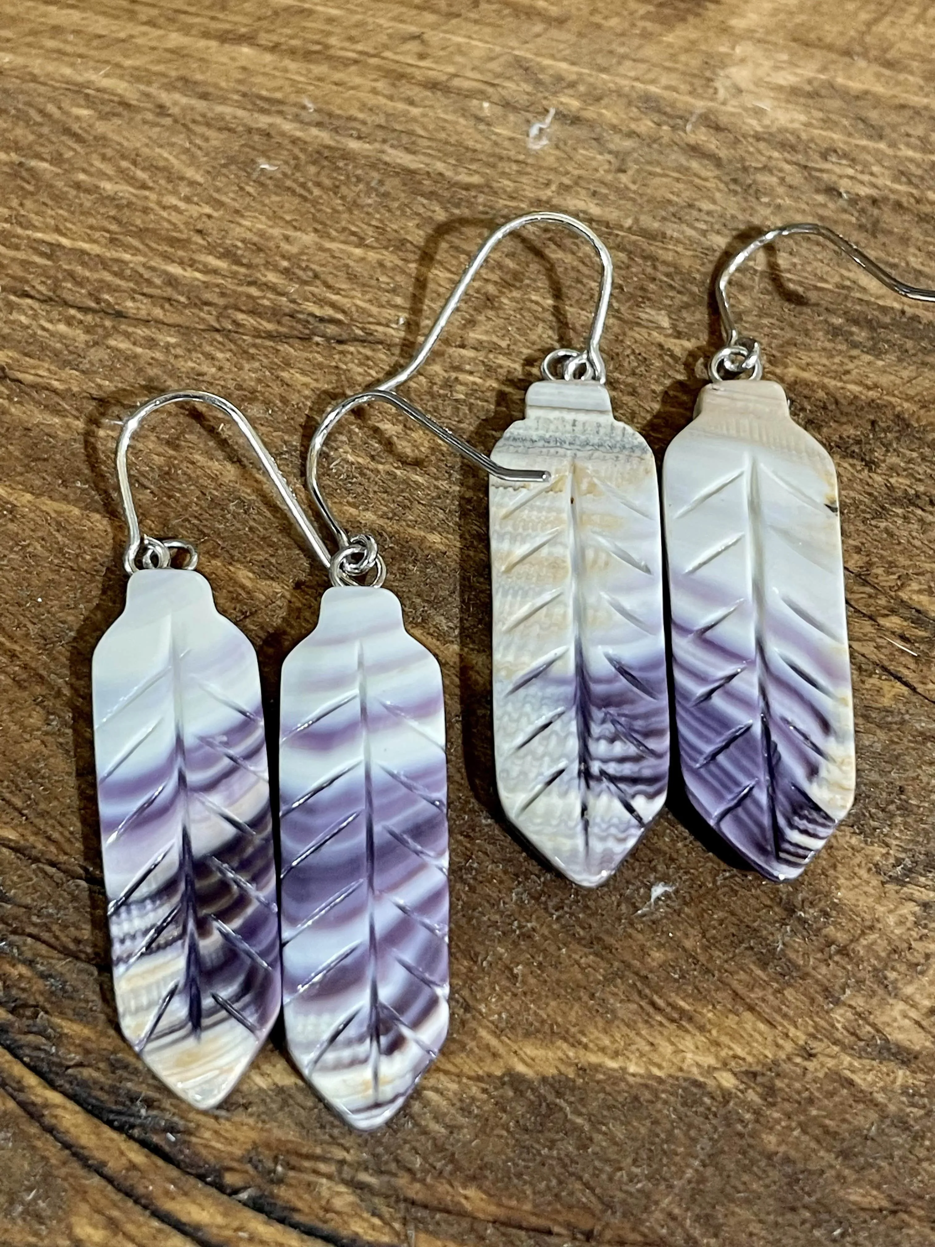 Darla Purple & White Carved Feather Earrings