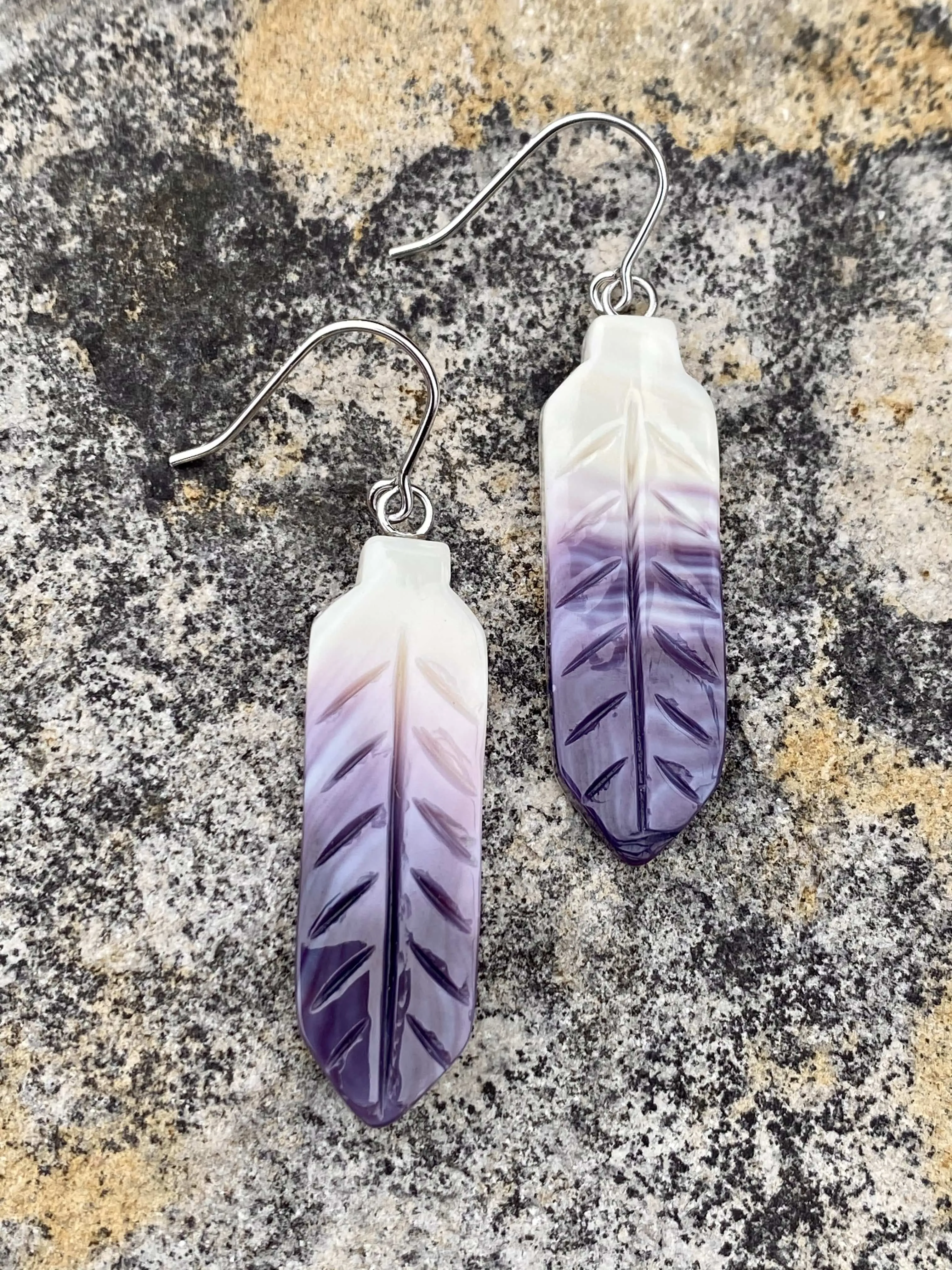 Darla Purple & White Carved Feather Earrings