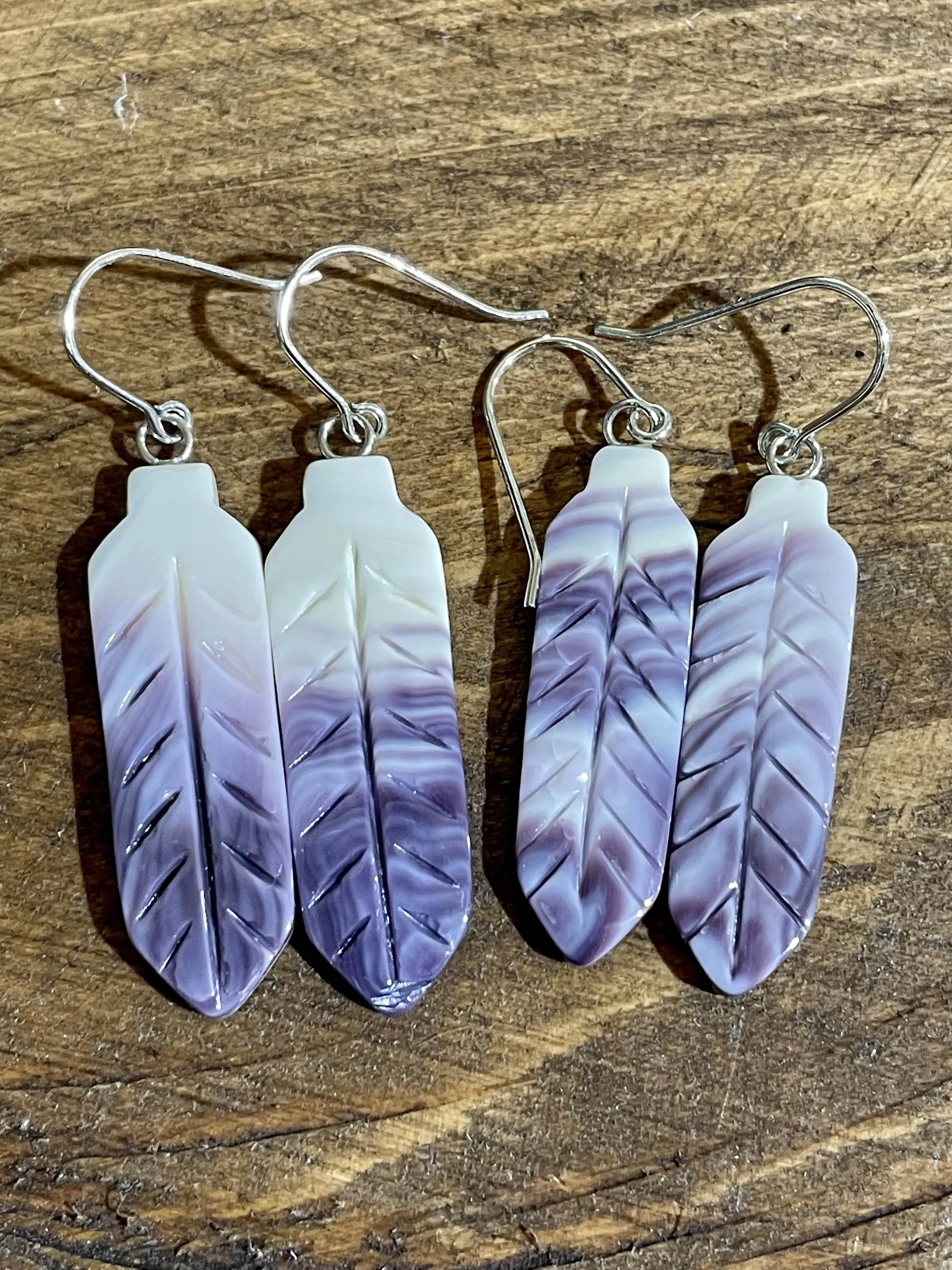 Darla Purple & White Carved Feather Earrings