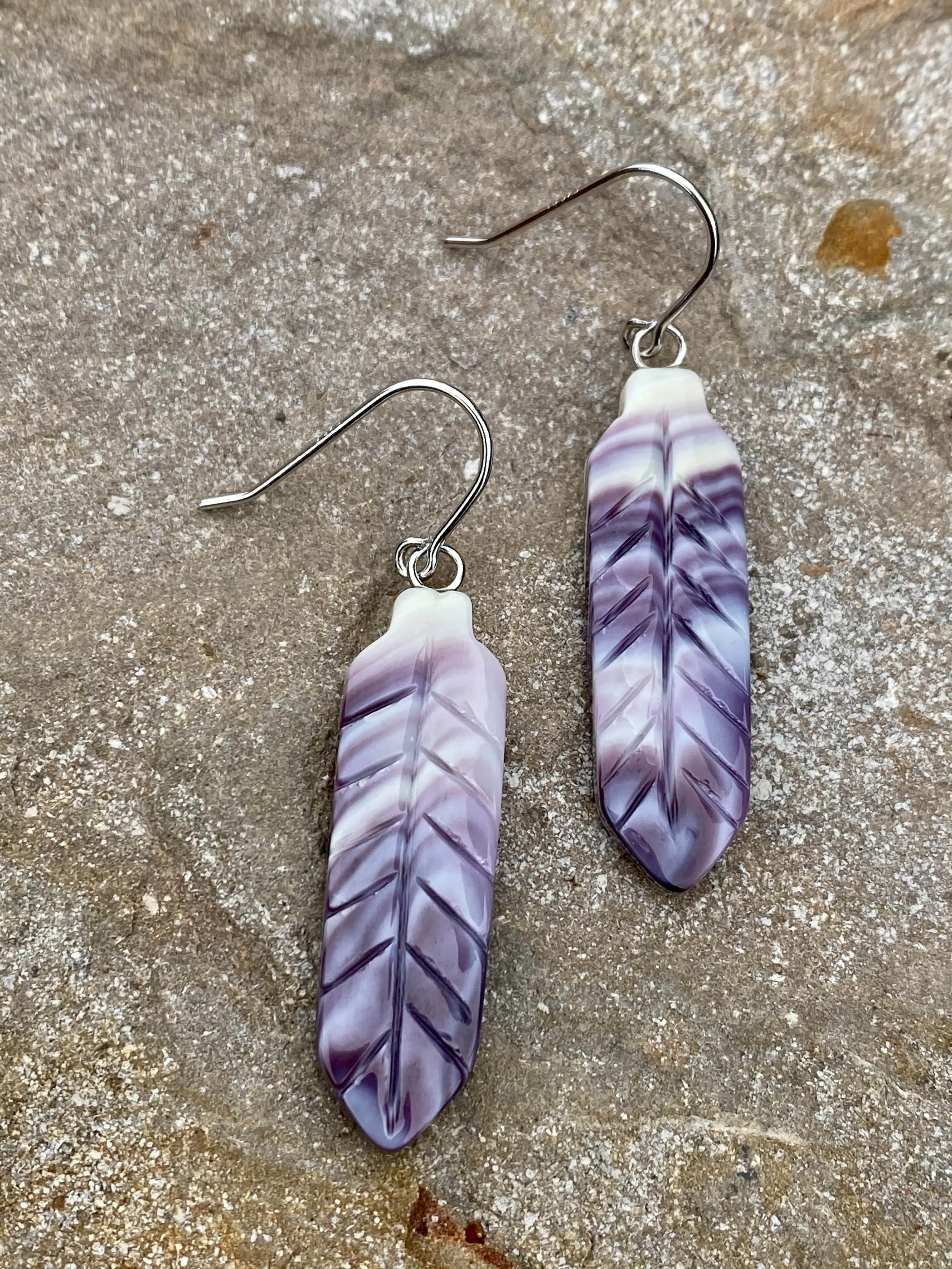 Darla Purple & White Carved Feather Earrings