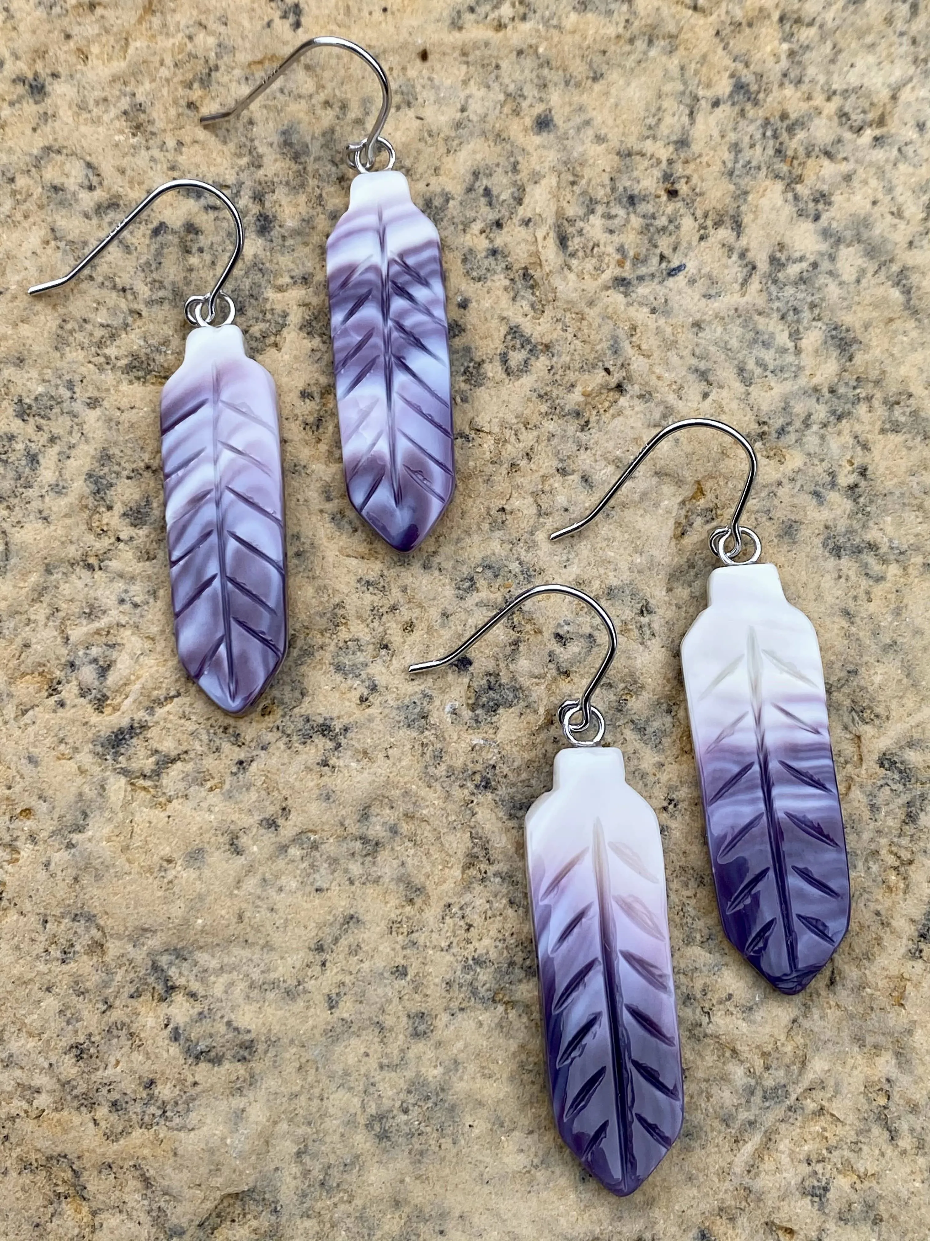 Darla Purple & White Carved Feather Earrings