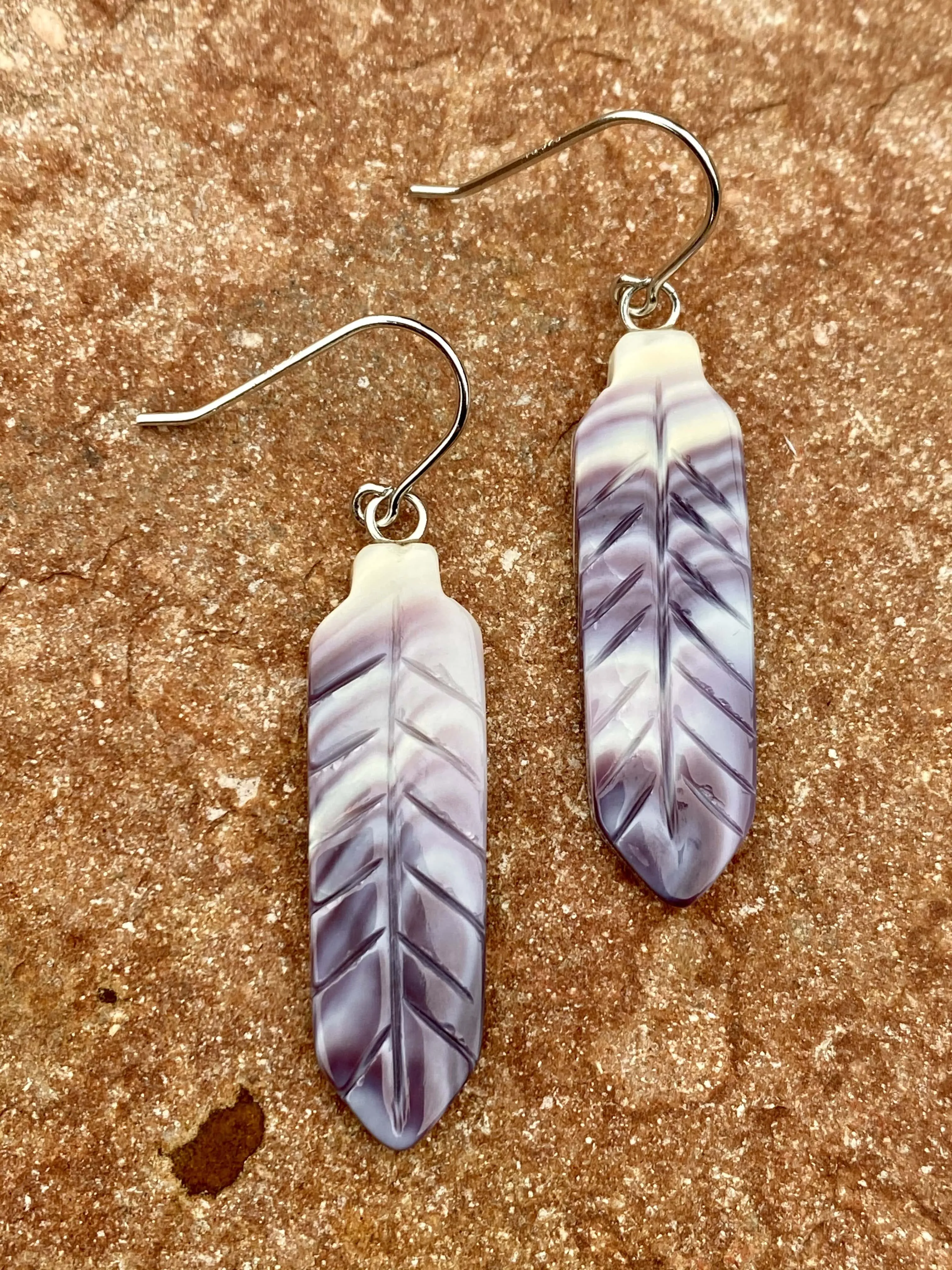 Darla Purple & White Carved Feather Earrings