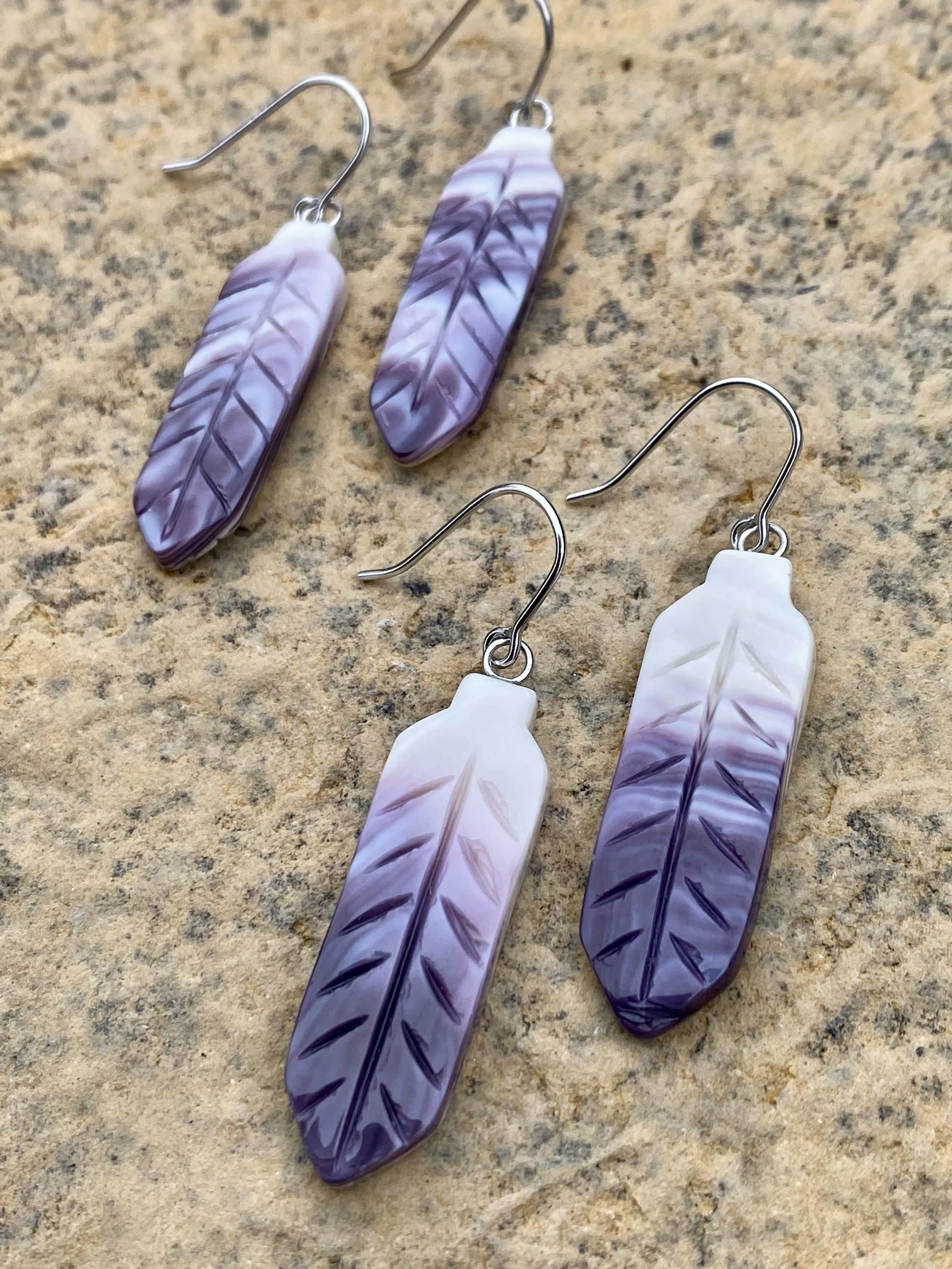 Darla Purple & White Carved Feather Earrings