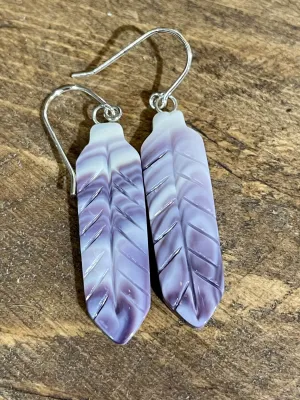 Darla Purple & White Carved Feather Earrings