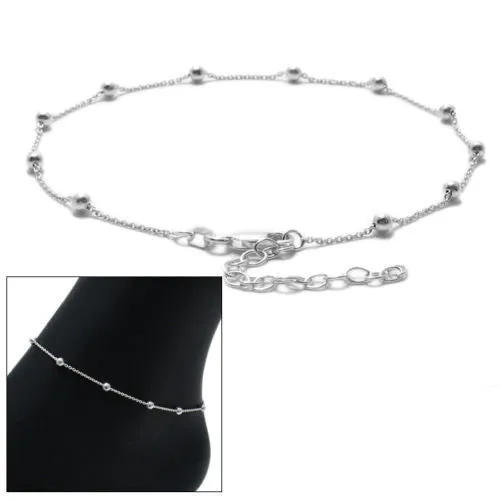 Delicate Sterling Silver Adjustable Rolo Beaded Anklet