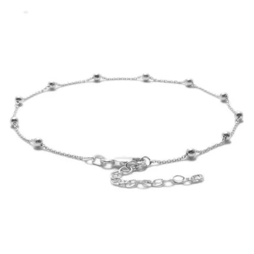 Delicate Sterling Silver Adjustable Rolo Beaded Anklet