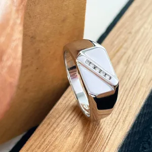 Diagonally Raised Five Diamond White Gold Mens Ring