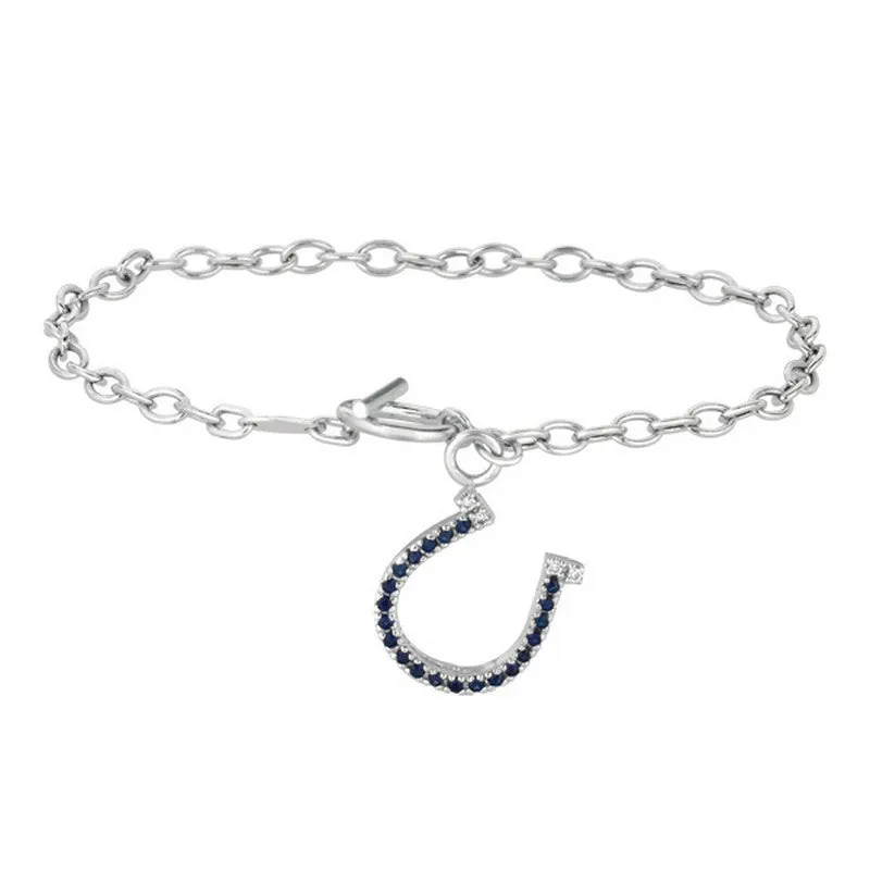 DIAMOND & SAPPHIRE HORSE SHOE BRACELET 14K GOLD (0.23 CTW)