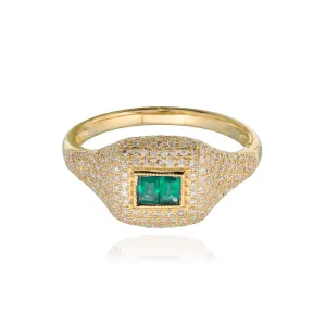Diamond and Gemstone Baguette Signet Ring