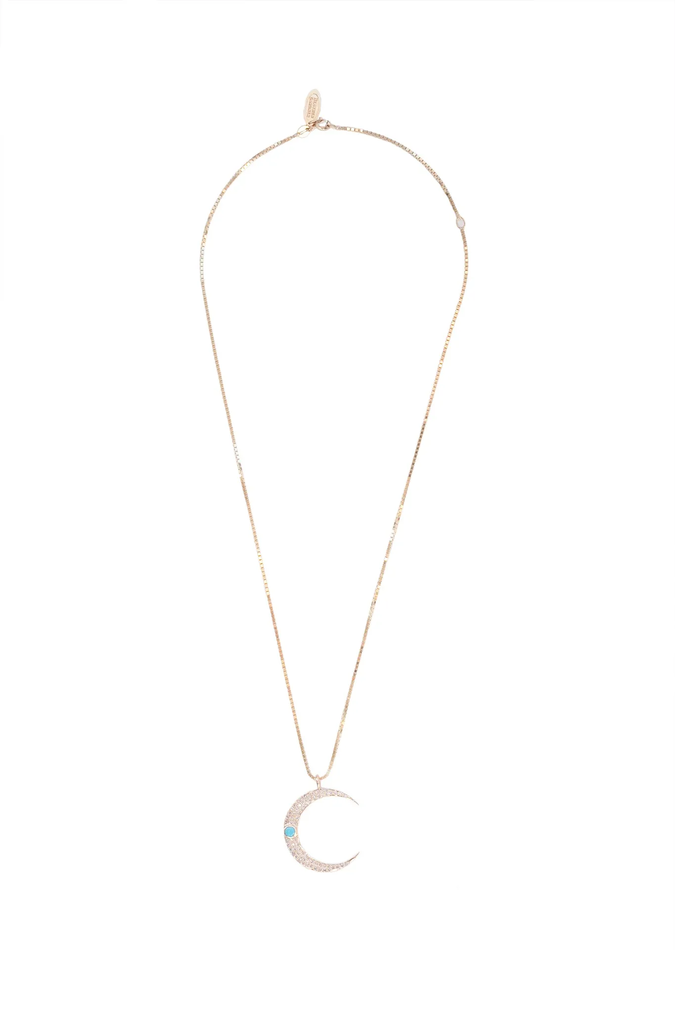 Diamond Crescent Moon Necklace with Turquoise Gemstone