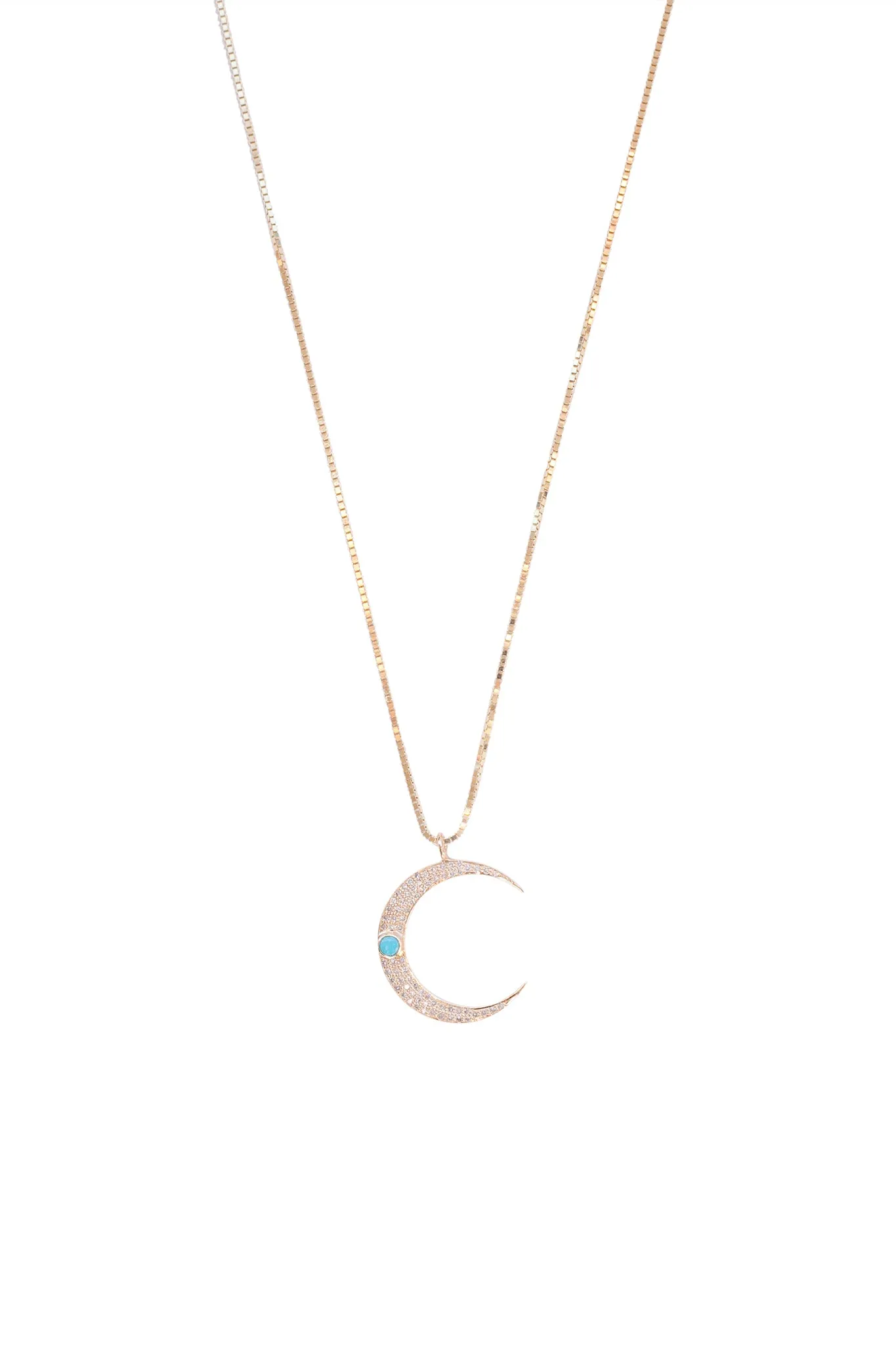Diamond Crescent Moon Necklace with Turquoise Gemstone