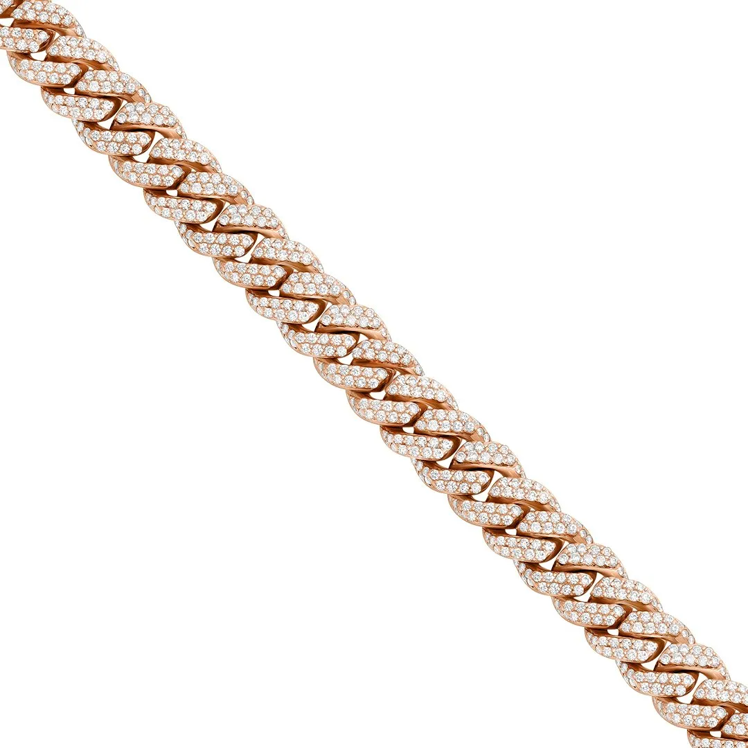 Diamond Encrusted Flowerset Cuban Bracelet in 14k Two Tone Gold 16.47 Ctw