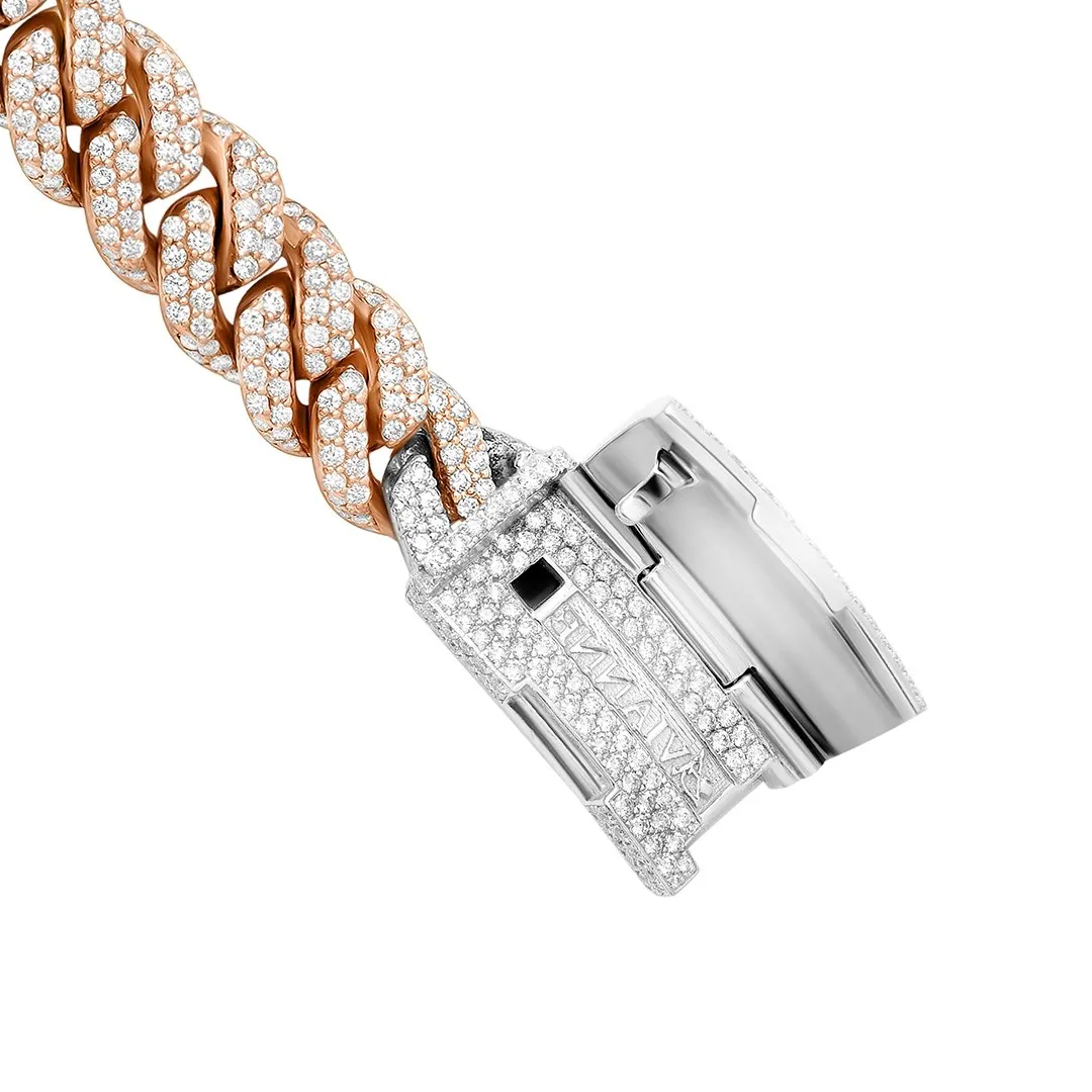 Diamond Encrusted Flowerset Cuban Bracelet in 14k Two Tone Gold 16.47 Ctw
