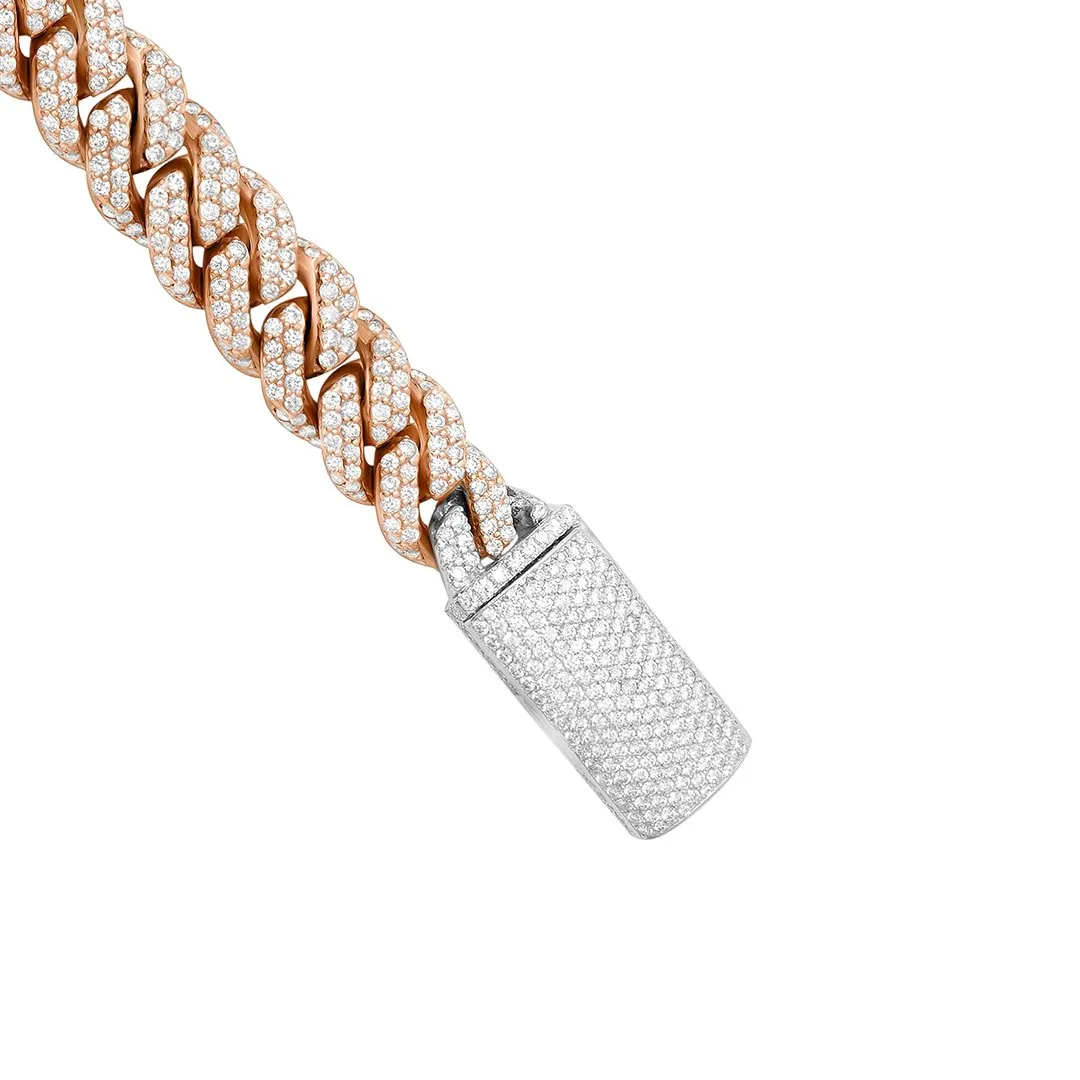 Diamond Encrusted Flowerset Cuban Bracelet in 14k Two Tone Gold 16.47 Ctw