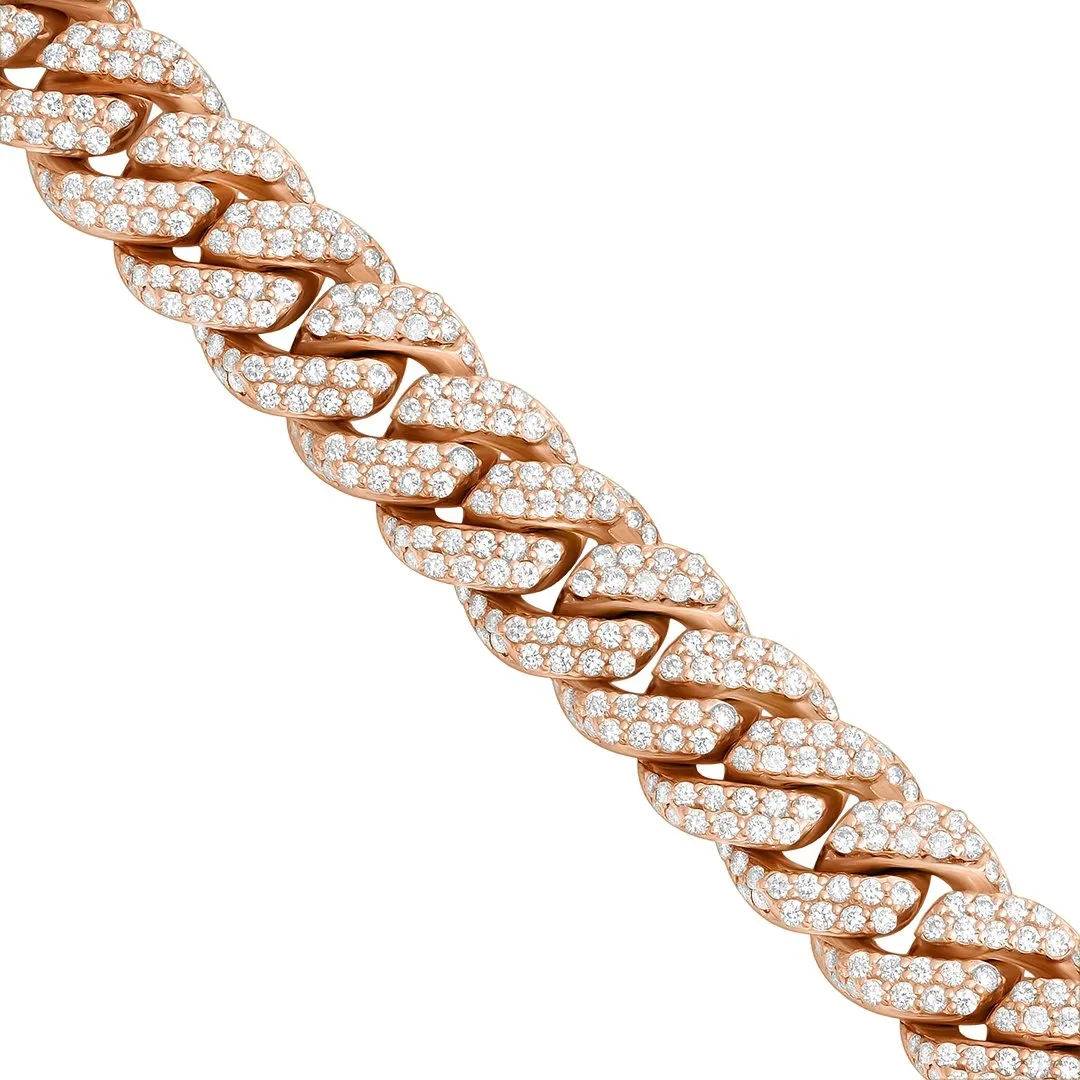 Diamond Encrusted Flowerset Cuban Bracelet in 14k Two Tone Gold 16.47 Ctw